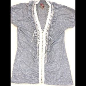 FREE PEOPLE GRAY LACE UP MULTI TEXTILE SHIRT EXCELLENT CONDITION